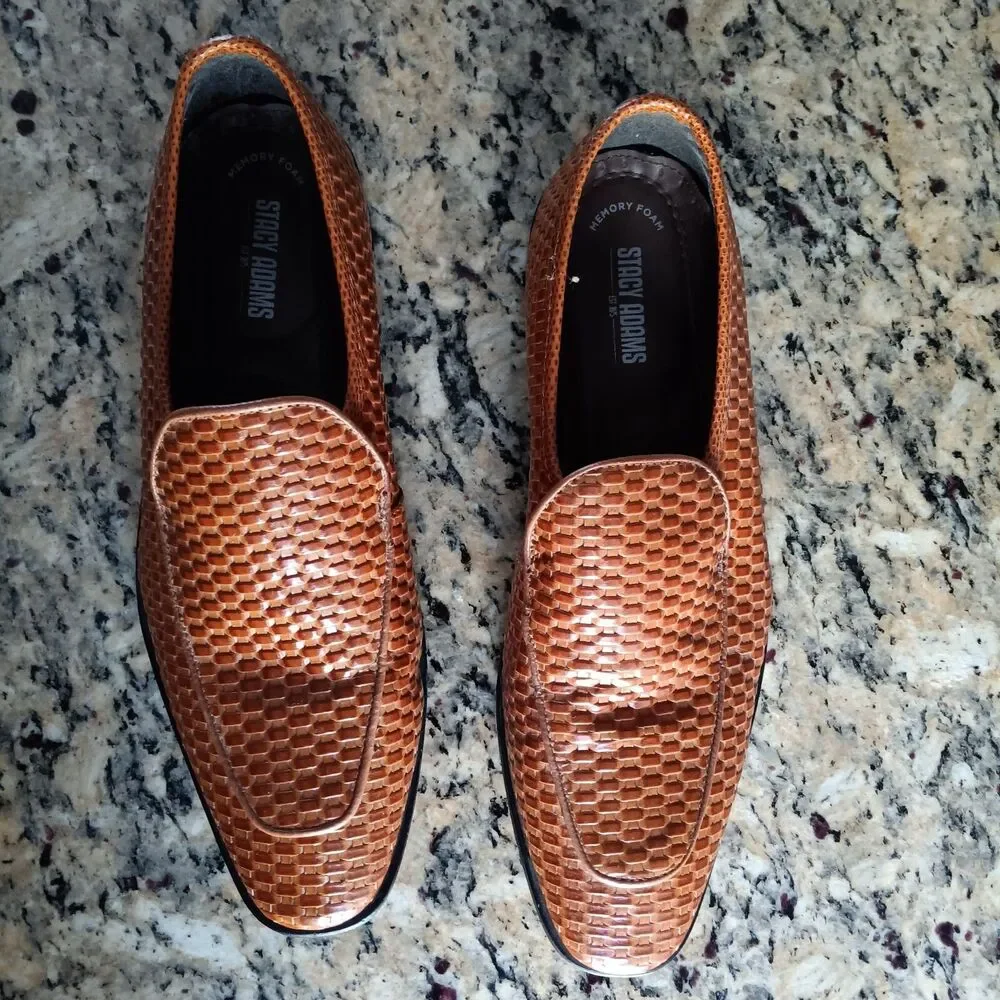 Stacy Adams Mens Basket Woven Leather Dress Shoe Tan US Size 9 M